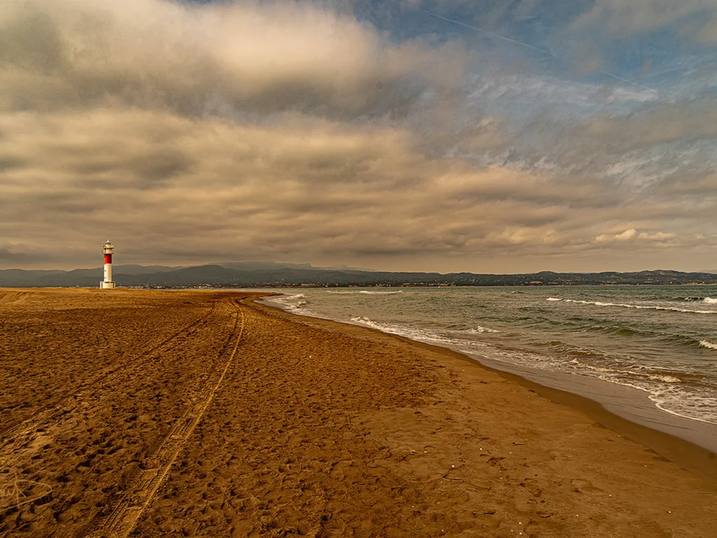 Vista del Fangar y al fondo se pueden apreciar la costa de la Ampolla, Cap Roig y Perelló-Mar Faro del Fangar y la de su visión de lo que le rodea.